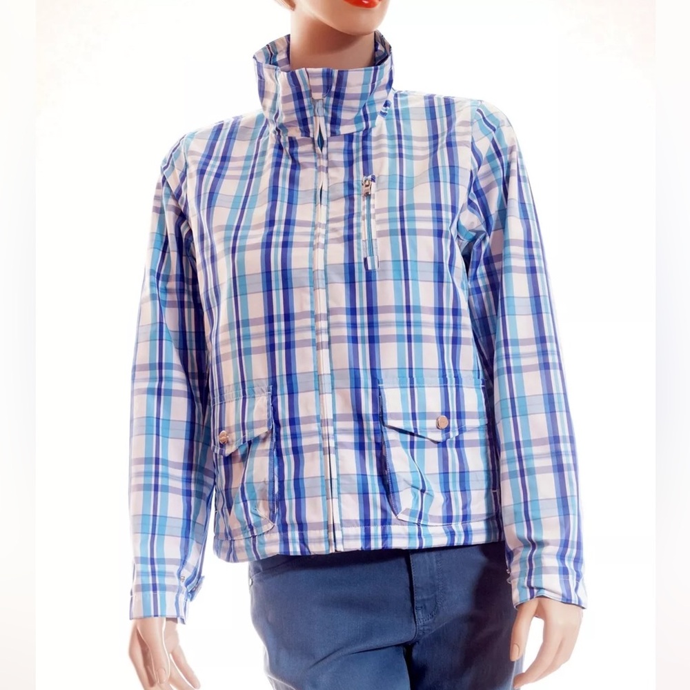 Lauren Ralph Lauren Active Womens Blue White Check Plaid Lined Jacket Size Small
